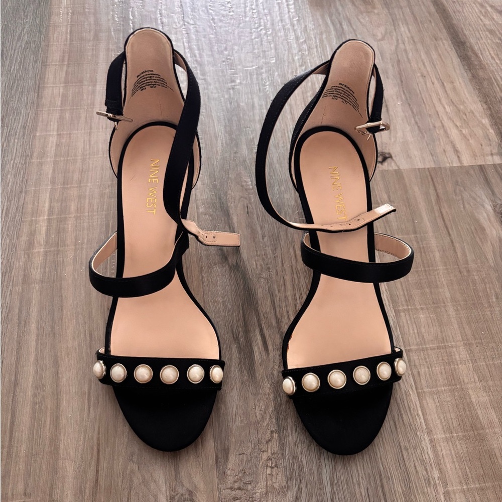Nine West Black Heels with Pearl Accents